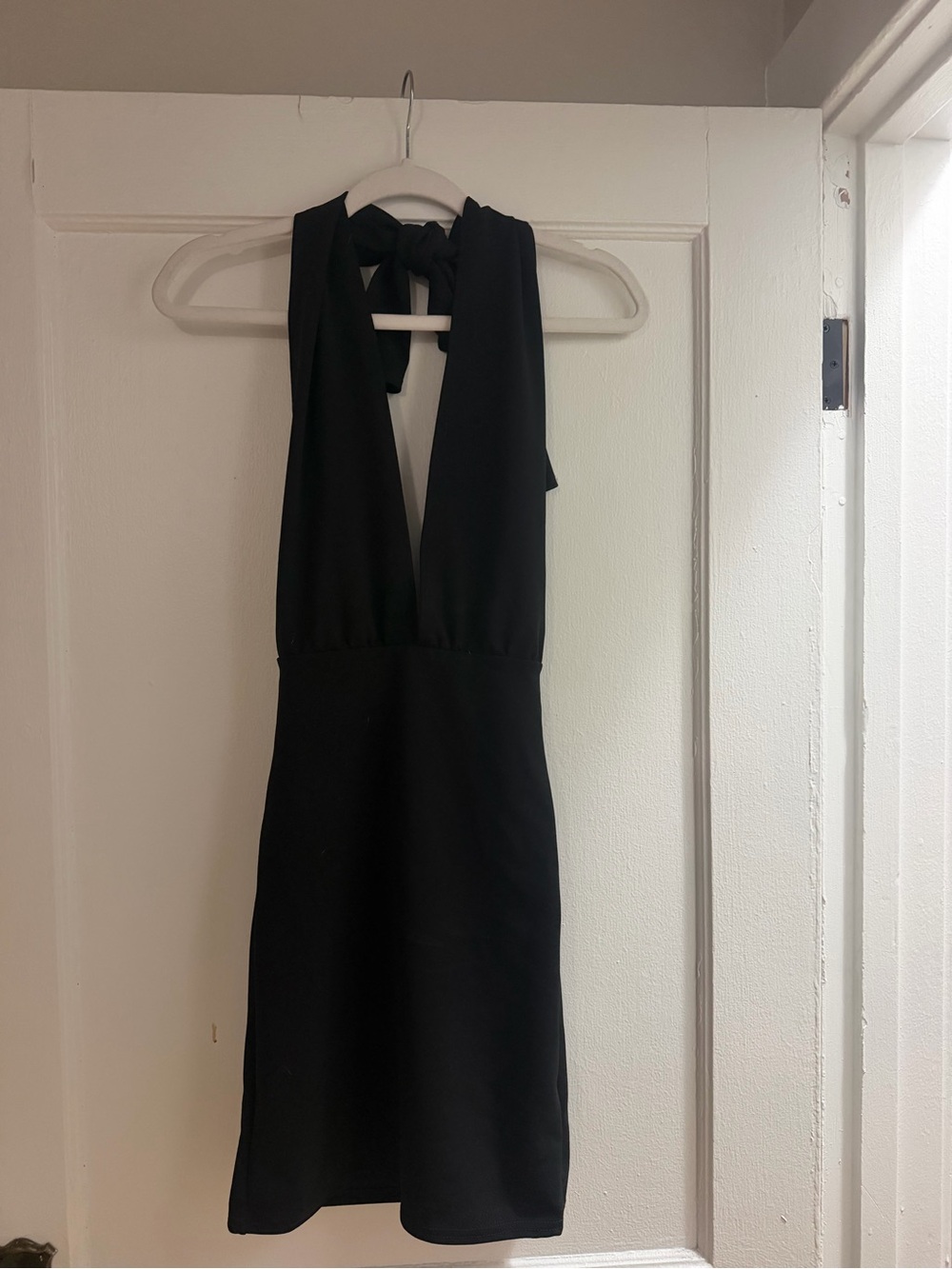 Nasty Gal Black Halter Deep V Tie Mini Dress